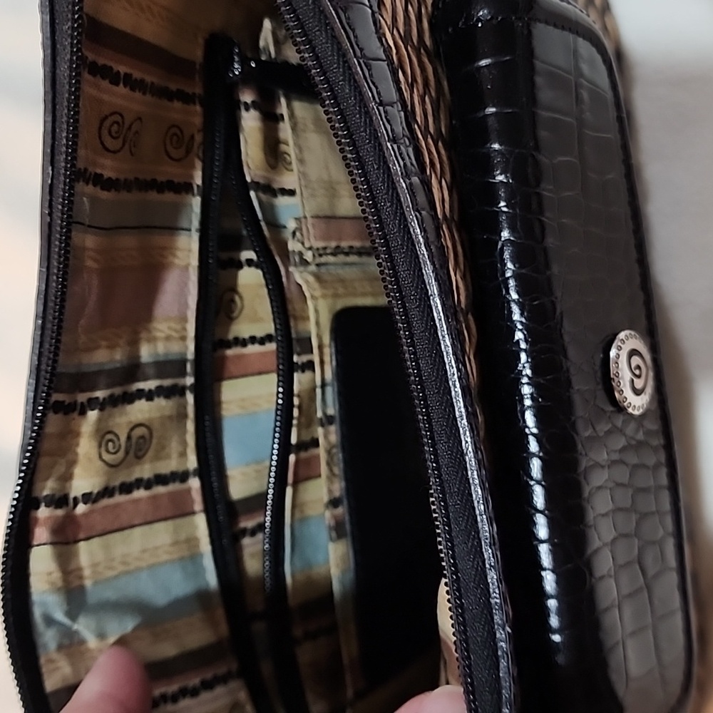 BRIGHTON Edna Black & Tan Woven Handbag with Black Leather Trim - Picture 8 of 12